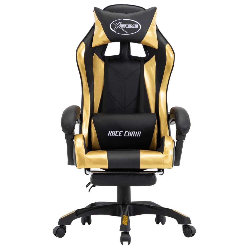 Racing seat with footrest, artificial leather, gold and black