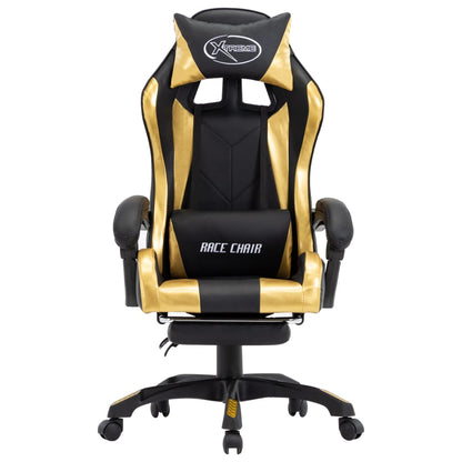 Racing seat with footrest, artificial leather, gold and black
