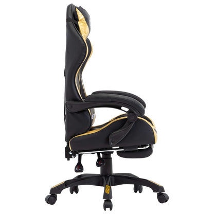 Racing seat with footrest, artificial leather, gold and black