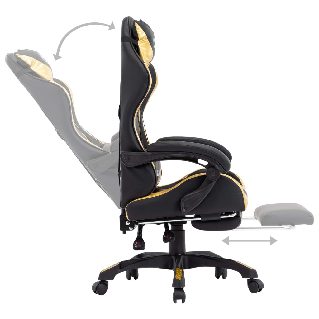 Racing seat with footrest, artificial leather, gold and black