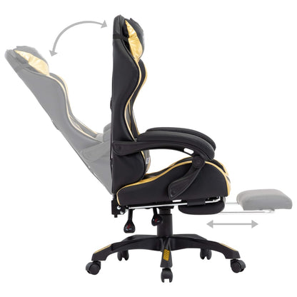 Racing seat with footrest, artificial leather, gold and black