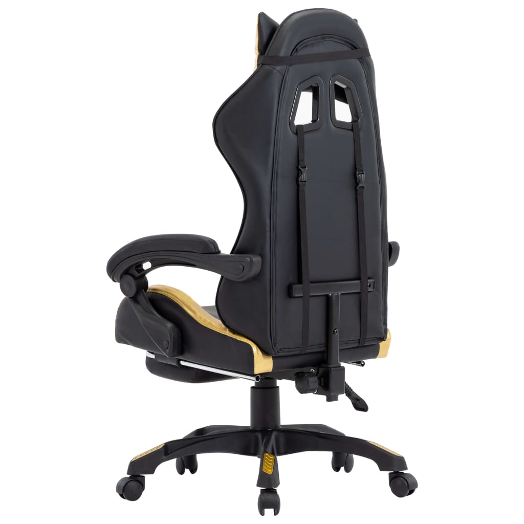 Racing seat with footrest, artificial leather, gold and black