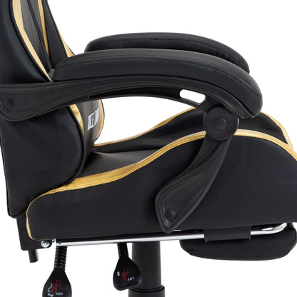 Racing seat with footrest, artificial leather, gold and black
