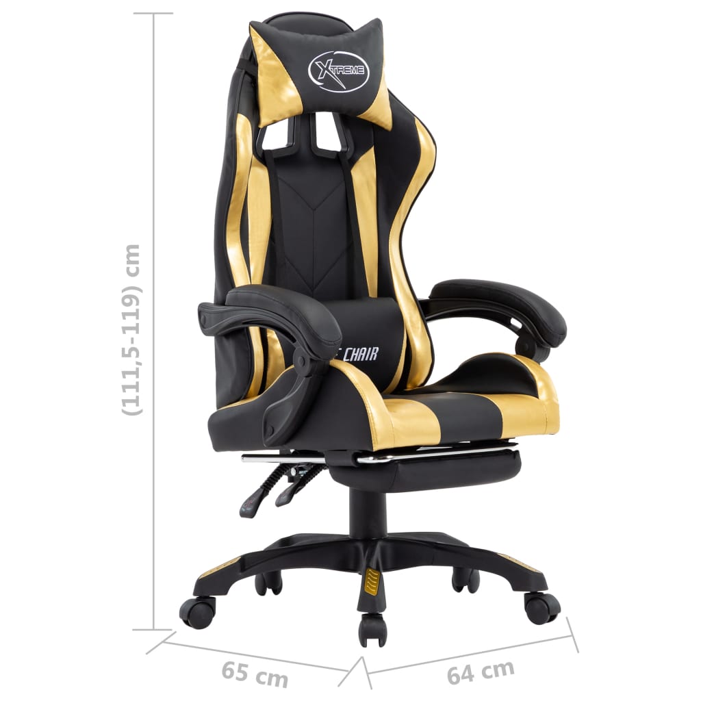 Racing seat with footrest, artificial leather, gold and black