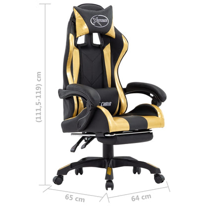 Racing seat with footrest, artificial leather, gold and black