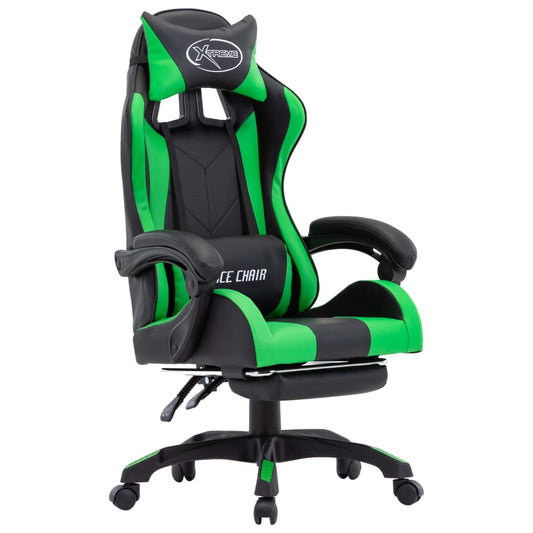 Racing seat with footrest, imitation leather, green and black