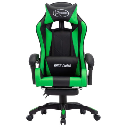 Racing seat with footrest, imitation leather, green and black