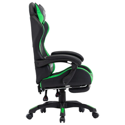 Racing seat with footrest, imitation leather, green and black