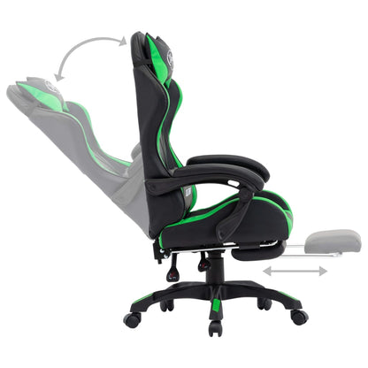 Racing seat with footrest, imitation leather, green and black