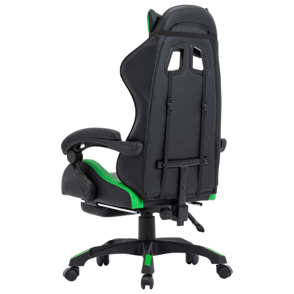 Racing seat with footrest, imitation leather, green and black