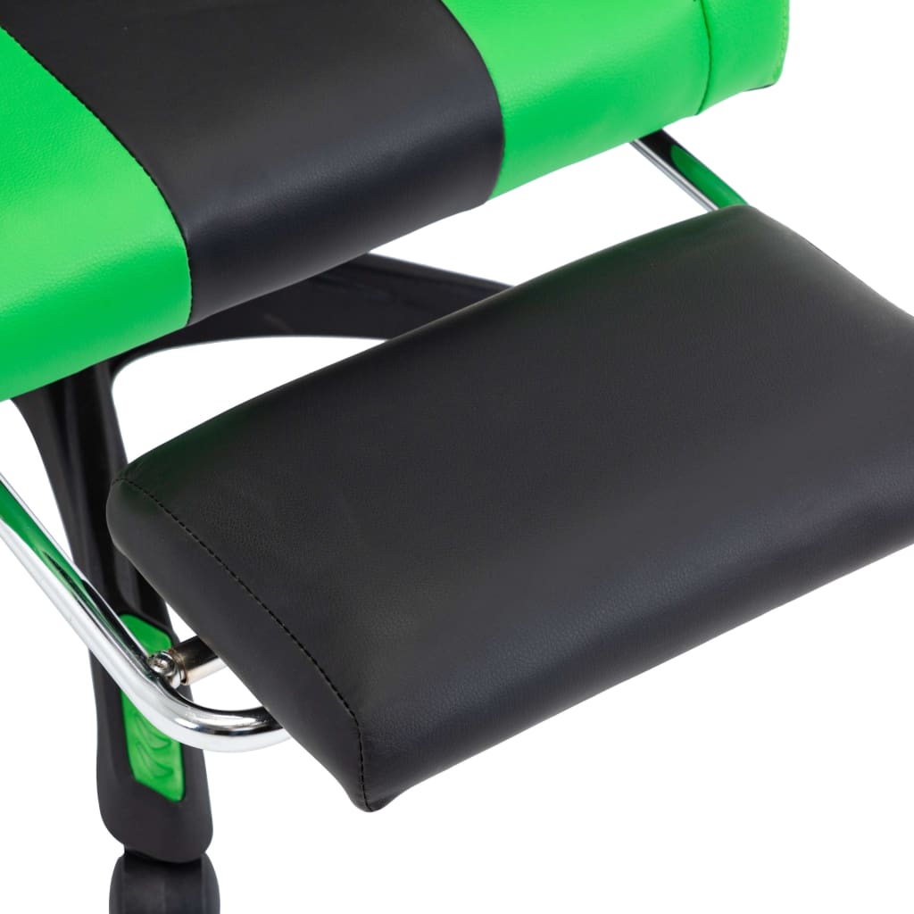 Racing seat with footrest, imitation leather, green and black