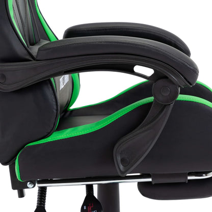 Racing seat with footrest, imitation leather, green and black