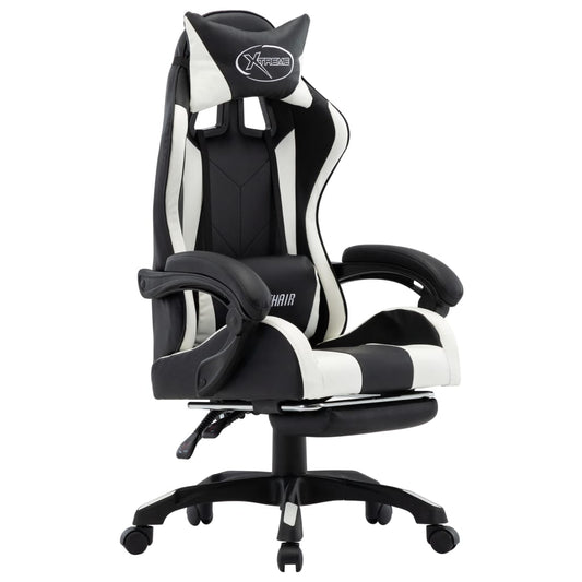 Racing seat with footrest, artificial leather, white and black