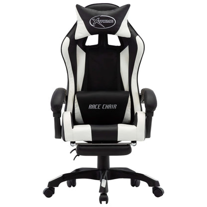 Racing seat with footrest, artificial leather, white and black