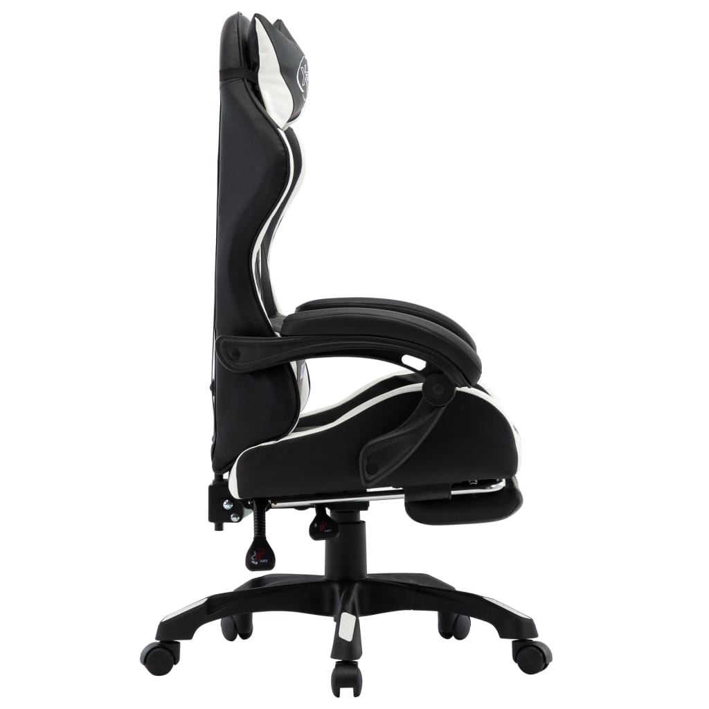 Racing seat with footrest, artificial leather, white and black