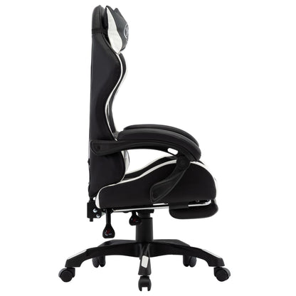 Racing seat with footrest, artificial leather, white and black