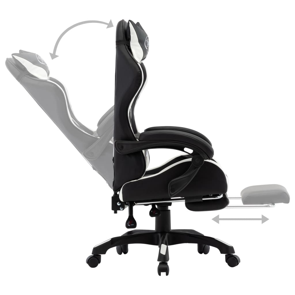 Racing seat with footrest, artificial leather, white and black