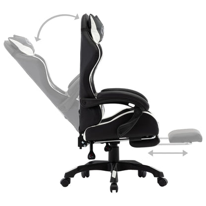 Racing seat with footrest, artificial leather, white and black