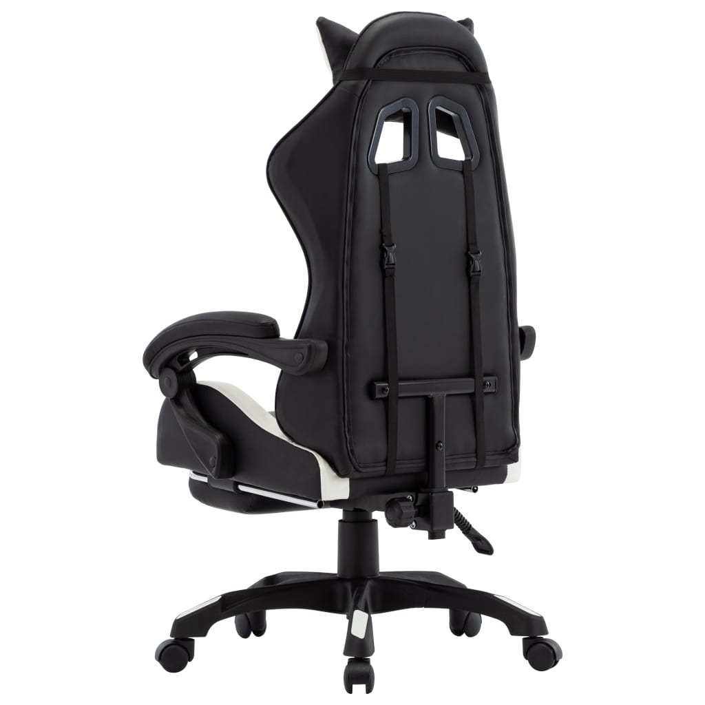 Racing seat with footrest, artificial leather, white and black