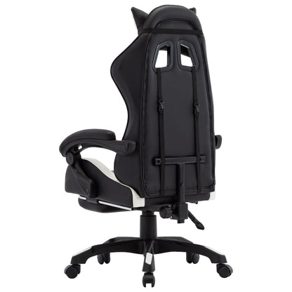 Racing seat with footrest, artificial leather, white and black