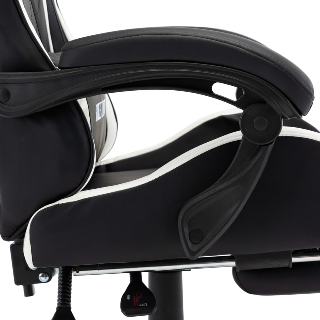 Racing seat with footrest, artificial leather, white and black