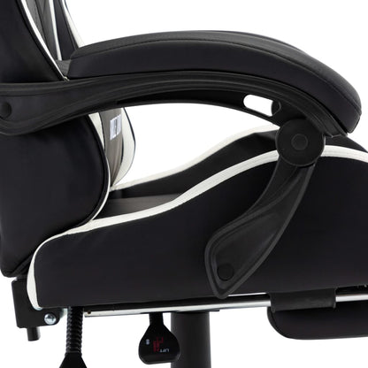 Racing seat with footrest, artificial leather, white and black