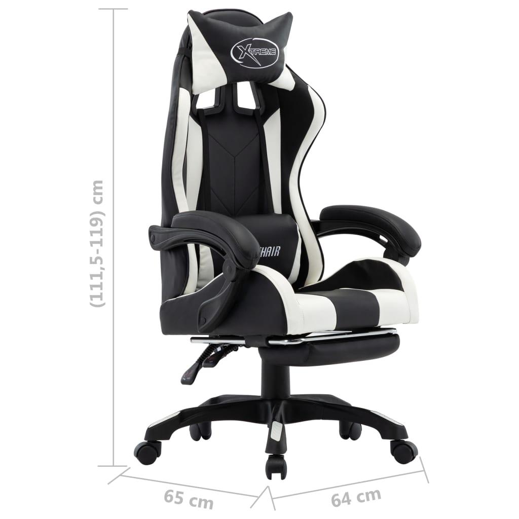 Racing seat with footrest, artificial leather, white and black