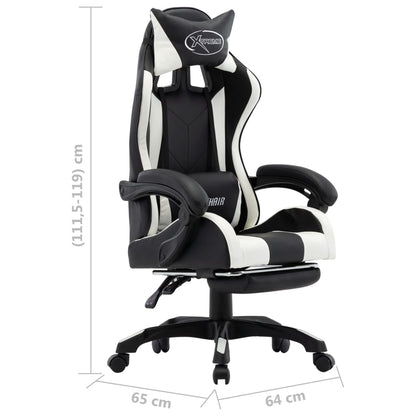 Racing seat with footrest, artificial leather, white and black