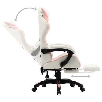 Racing chair with footrest, artificial leather, pink and white