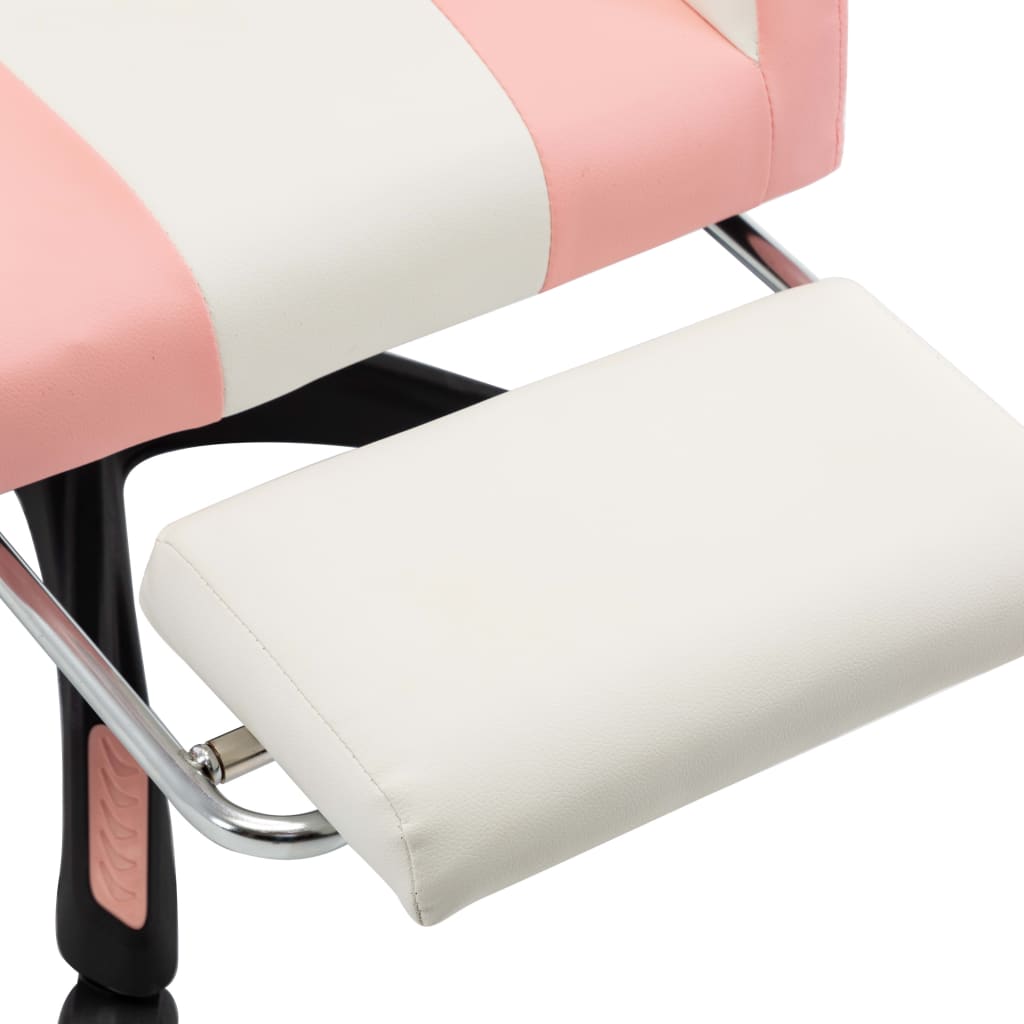 Racing chair with footrest, artificial leather, pink and white
