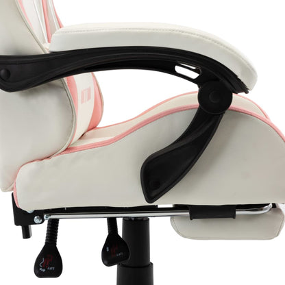 Racing chair with footrest, artificial leather, pink and white