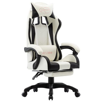 Racing seat with footrest, artificial leather, black and white