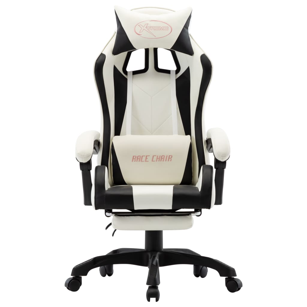 Racing seat with footrest, artificial leather, black and white