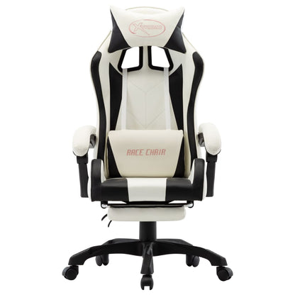 Racing seat with footrest, artificial leather, black and white