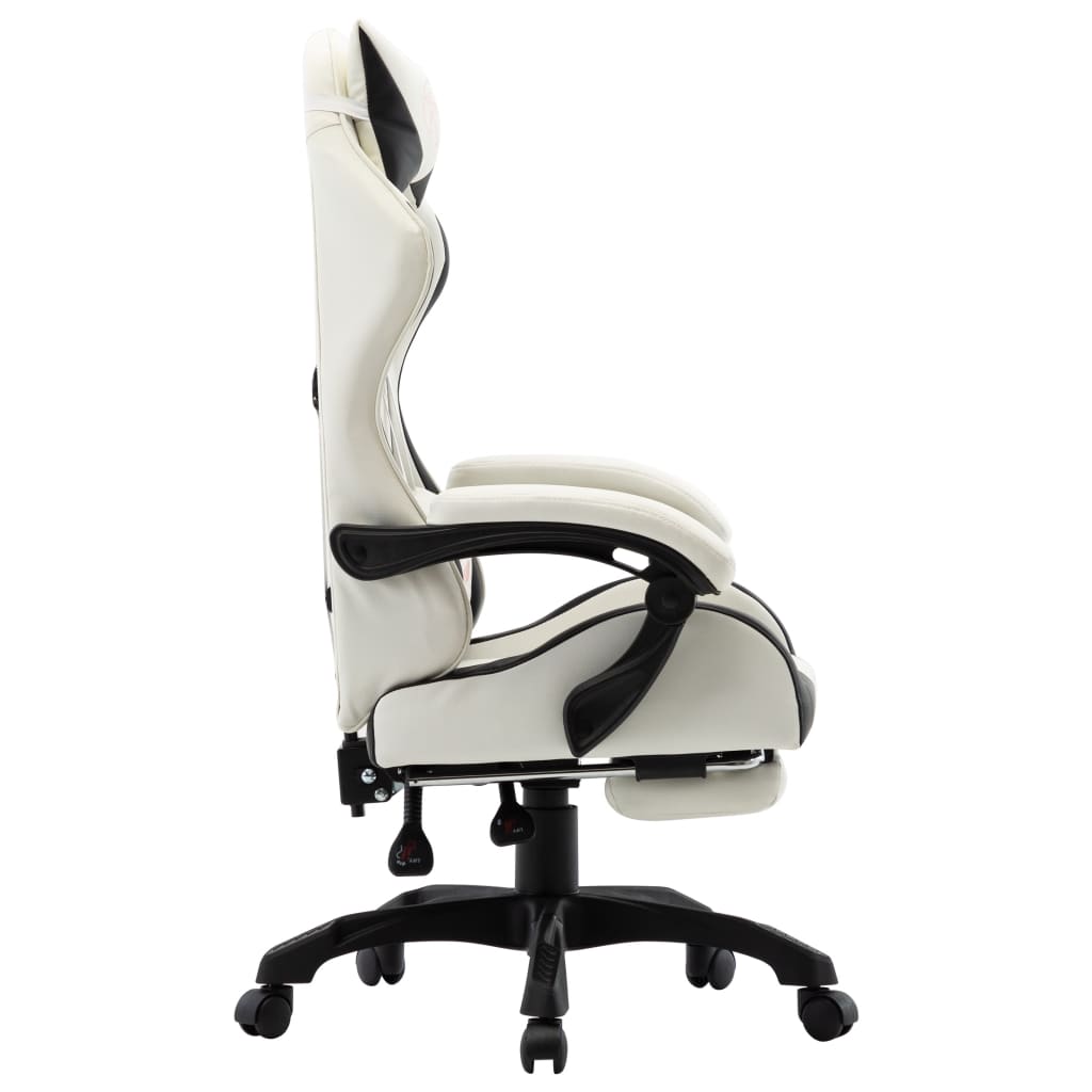 Racing seat with footrest, artificial leather, black and white