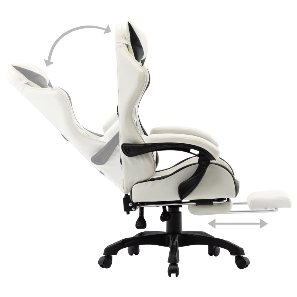 Racing seat with footrest, artificial leather, black and white