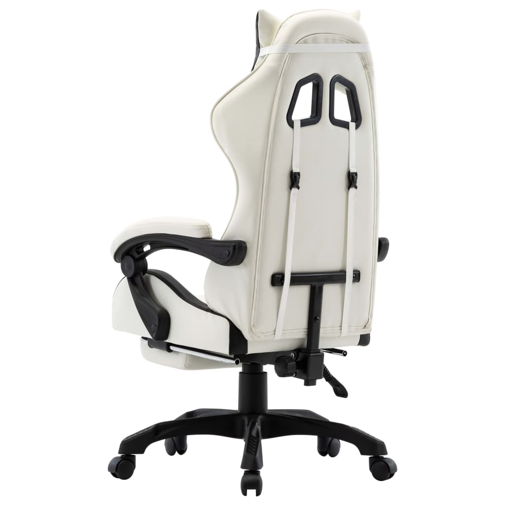 Racing seat with footrest, artificial leather, black and white