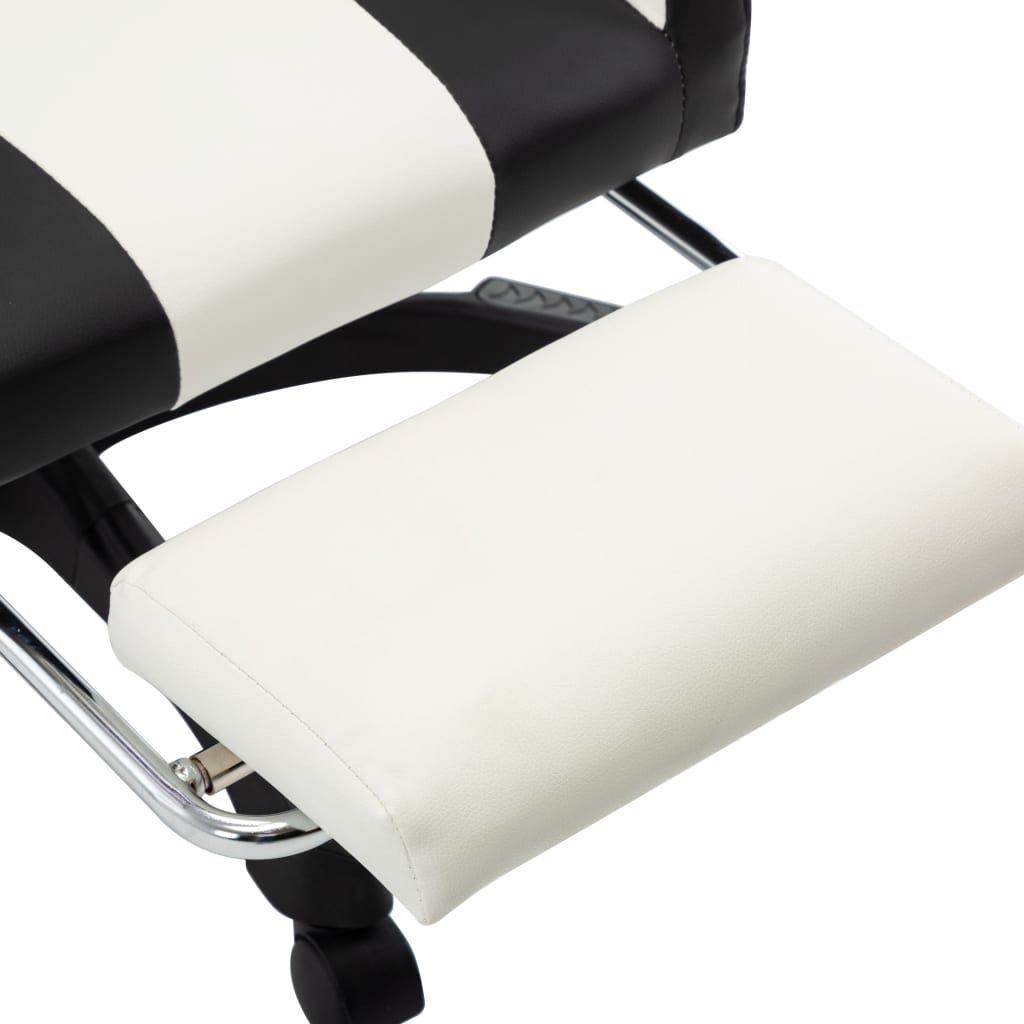 Racing seat with footrest, artificial leather, black and white