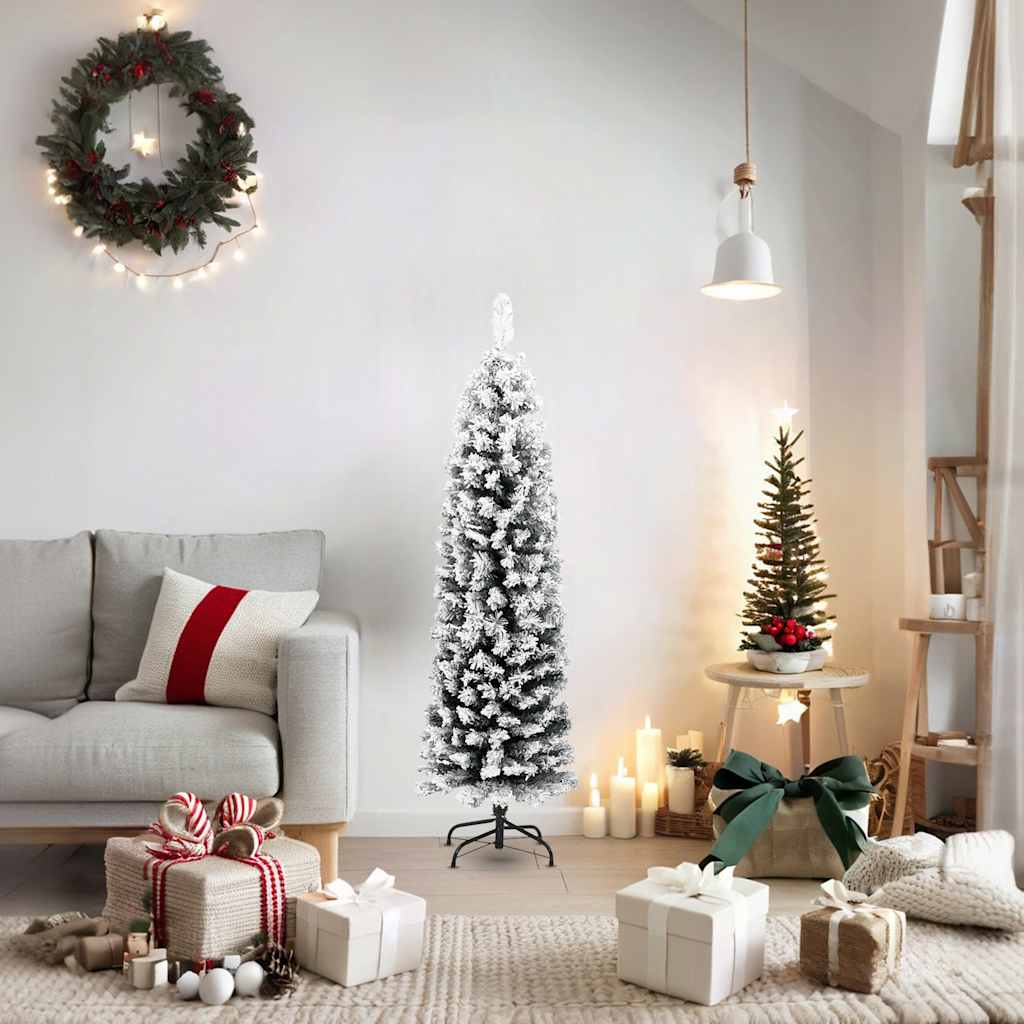 Kunstkerstboom met sneeuw smal 150 cm PVC groen