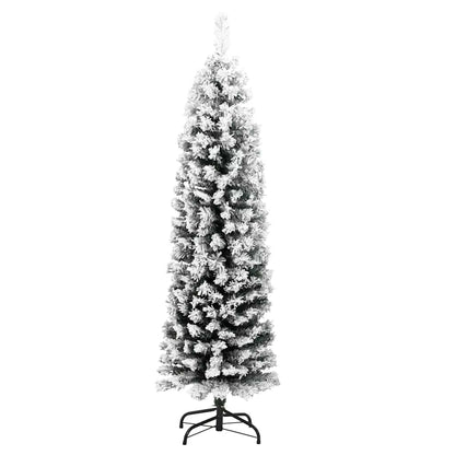 Kunstkerstboom met sneeuw smal 150 cm PVC groen