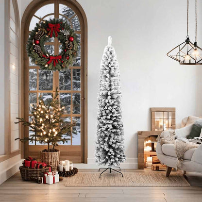 Kunstkerstboom met sneeuw smal 180 cm PVC groen