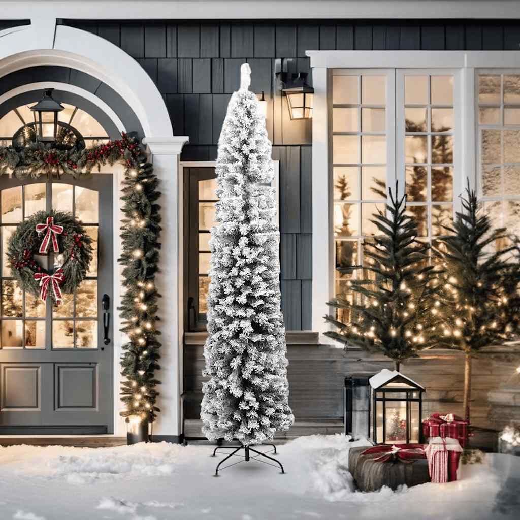 Kunstkerstboom met sneeuw smal 210 cm PVC groen