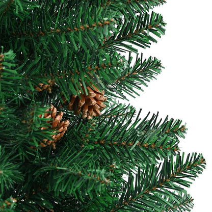 Kerstboom met echt hout en dennenappels smal 180 cm PVC groen