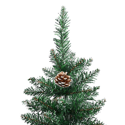 Kerstboom met echt hout en sneeuw smal 150 cm groen