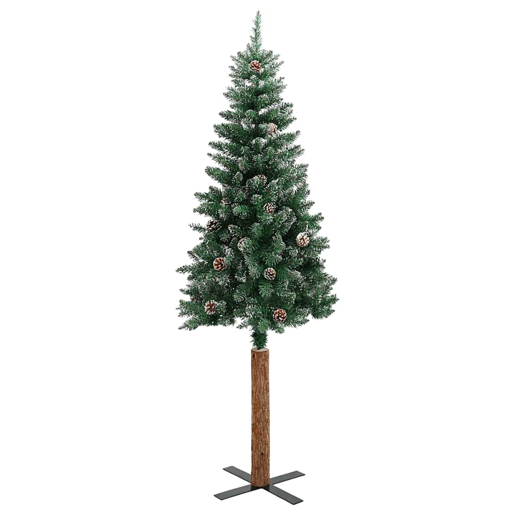Kerstboom met echt hout en sneeuw smal 180 cm groen