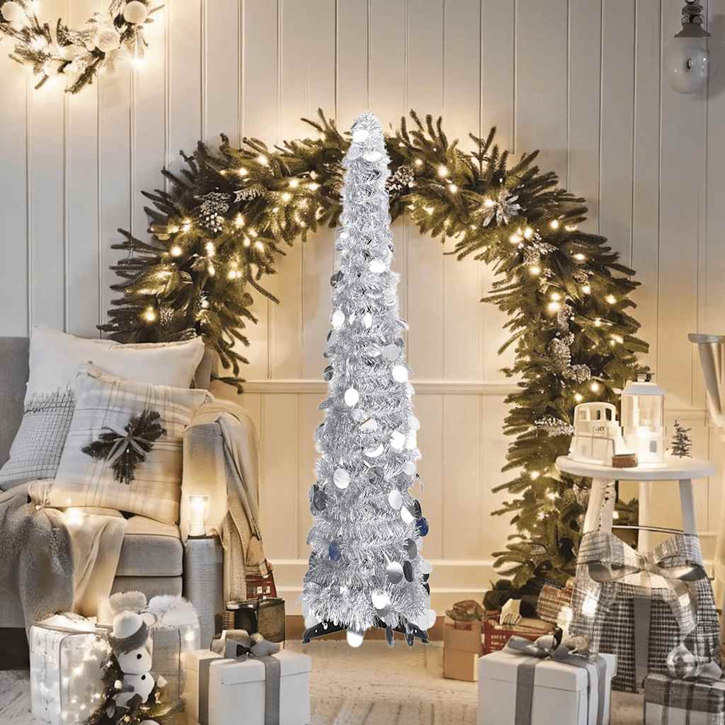 Kunstkerstboom pop-up 120 cm PET zilverkleurig
