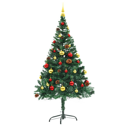Kunstkerstboom met verlichting en kerstballen 150 cm groen
