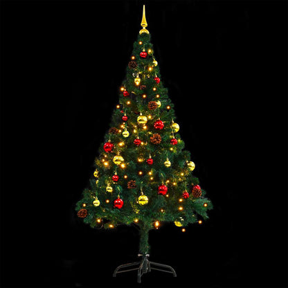 Kunstkerstboom met verlichting en kerstballen 150 cm groen