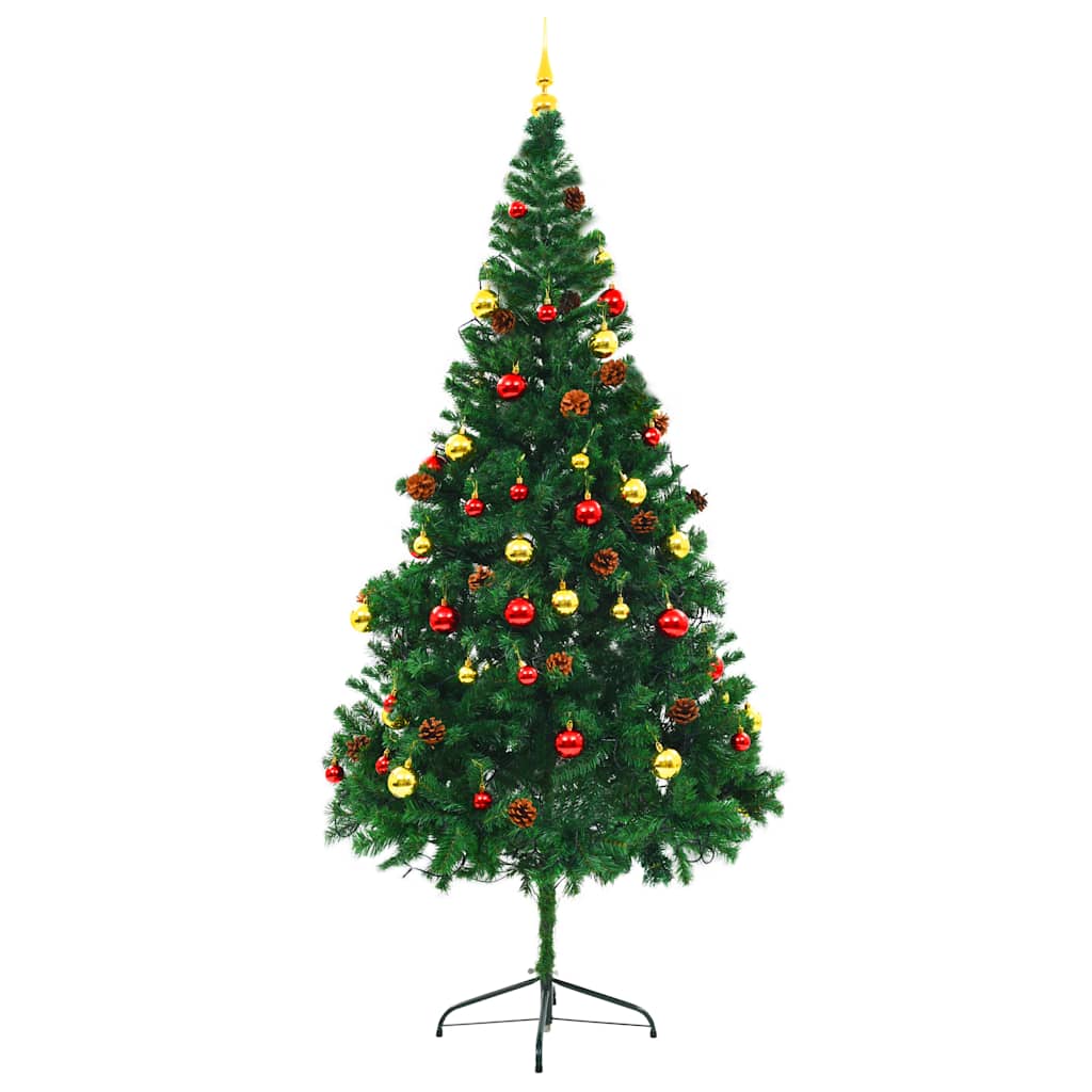 Kunstkerstboom met verlichting en kerstballen 210 cm groen