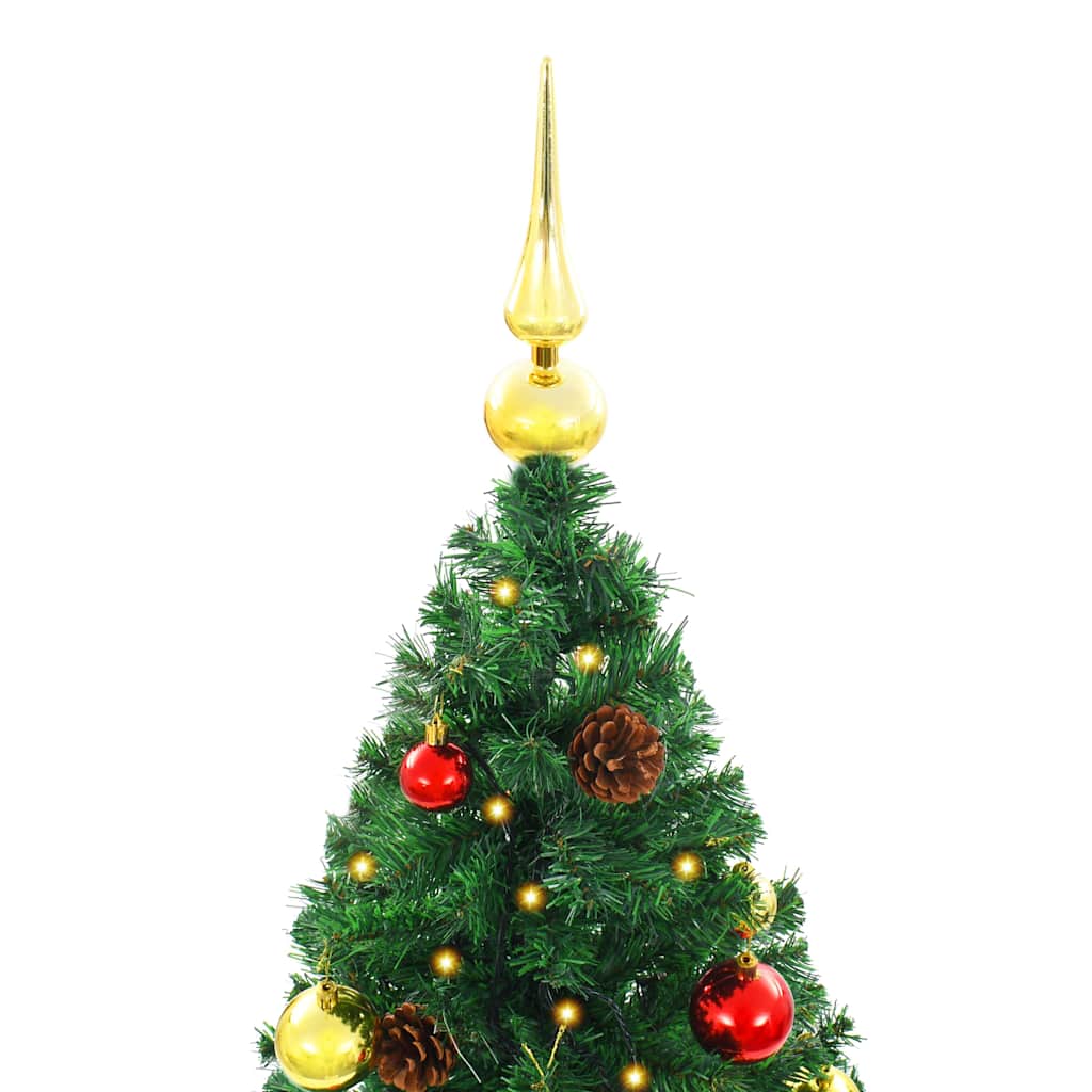 Kunstkerstboom met verlichting en kerstballen 210 cm groen